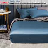Ramesses 1500TC Elite Egyptian Cotton Sateen Fitted Sheet Combo Set Classic Blue Queen - Front View