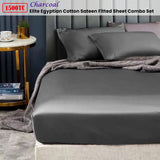 Ramesses 1500TC Elite Egyptian Cotton Sateen Fitted Sheet Combo Set Charcoal Mega King - Front View