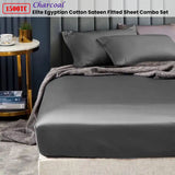 Ramesses 1500TC Elite Egyptian Cotton Sateen Fitted Sheet Combo Set Charcoal Queen - Front View