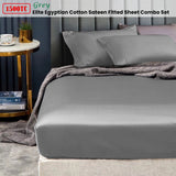Ramesses 1500TC Elite Egyptian Cotton Sateen Fitted Sheet Combo Set Grey King Single - Front View