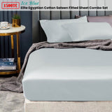 Ramesses 1500TC Elite Egyptian Cotton Sateen Fitted Sheet Combo Set Ice Blue Double - Front View