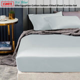 Ramesses 1500TC Elite Egyptian Cotton Sateen Fitted Sheet Combo Set Ice Blue Mega King - Front View