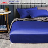 Ramesses 1500TC Elite Egyptian Cotton Sateen Fitted Sheet Combo Set Royal Blue King Single - Front View