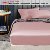 Ramesses 1500TC Elite Egyptian Cotton Sateen Fitted Sheet Combo Set Rose Pink Double - Front View