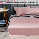 Ramesses 1500TC Elite Egyptian Cotton Sateen Fitted Sheet Combo Set Rose Pink Single - Front View