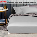 Ramesses 1500TC Elite Egyptian Cotton Sateen Fitted Sheet Combo Set Silver Queen - Front View