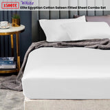 Ramesses 1500TC Elite Egyptian Cotton Sateen Fitted Sheet Combo Set White Double - Front View