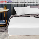 Ramesses 1500TC Elite Egyptian Cotton Sateen Fitted Sheet Combo Set White Queen - Front View