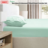 Ramesses 2000TC Bamboo Embossed Fitted Sheet Combo Set Aqua Single - Front View