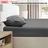 Ramesses 2000TC Bamboo Embossed Fitted Sheet Combo Set Charcoal King - Front View