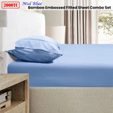 Ramesses 2000TC Bamboo Embossed Fitted Sheet Combo Set Mid Blue Double - Front View