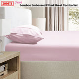 Ramesses 2000TC Bamboo Embossed Fitted Sheet Combo Set Pink Double - Front View