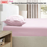 Ramesses 2000TC Bamboo Embossed Fitted Sheet Combo Set Pink Queen - Front View