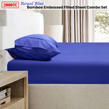 Ramesses 2000TC Bamboo Embossed Fitted Sheet Combo Set Royal Blue Queen - Front View