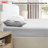 Ramesses 2000TC Bamboo Embossed Fitted Sheet Combo Set Silver King Single - Front View