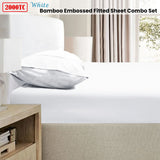 Ramesses 2000TC Bamboo Embossed Fitted Sheet Combo Set White Queen - Front View