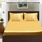 Ramesses Casablanca Satin Fitted Sheet Combo Set Gold King - Front View