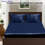Ramesses Casablanca Satin Fitted Sheet Combo Set Navy Blue King - Front View