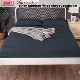 Ramesses 1000TC Linen Bamboo Fitted Sheet Combo Set Charcoal Single - Front View