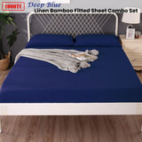 Ramesses 1000TC Linen Bamboo Fitted Sheet Combo Set Deep Blue Double - Front View