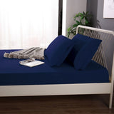 Ramesses 1000TC Linen Bamboo Fitted Sheet Combo Set Deep Blue King - Side View