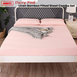 Ramesses 1000TC Linen Bamboo Fitted Sheet Combo Set Dusty Pink Double - Front View