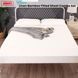 Ramesses 1000TC Linen Bamboo Fitted Sheet Combo Set White Single - Front View