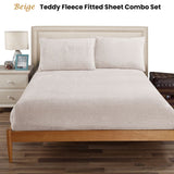 Ramesses Teddy Fleece Fitted Sheet Combo Set Beige King Single - Front View