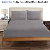 Ramesses Teddy Fleece Fitted Sheet Combo Set Charcoal King - Front View