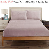Ramesses Teddy Fleece Fitted Sheet Combo Set Dusty Pink Queen - Front View