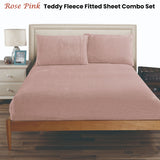 Ramesses Teddy Fleece Fitted Sheet Combo Set Rose Pink Double - Front View