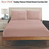 Ramesses Teddy Fleece Fitted Sheet Combo Set Rose Pink Queen - Front View