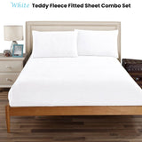 Ramesses Teddy Fleece Fitted Sheet Combo Set White Single - Front View