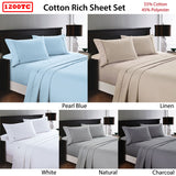 Deluxe Linen 1200TC Cotton Rich Sheet Set White King Single - Front View