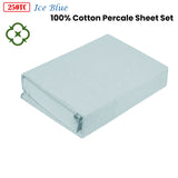 Kingtex 250TC 100% Cotton Percale Sheet Set Ice Blue Single - Front View