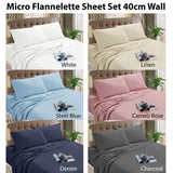 Kingtex Micro Flannelette Sheet Set 40 cm Wall Steel Blue Single - Front View