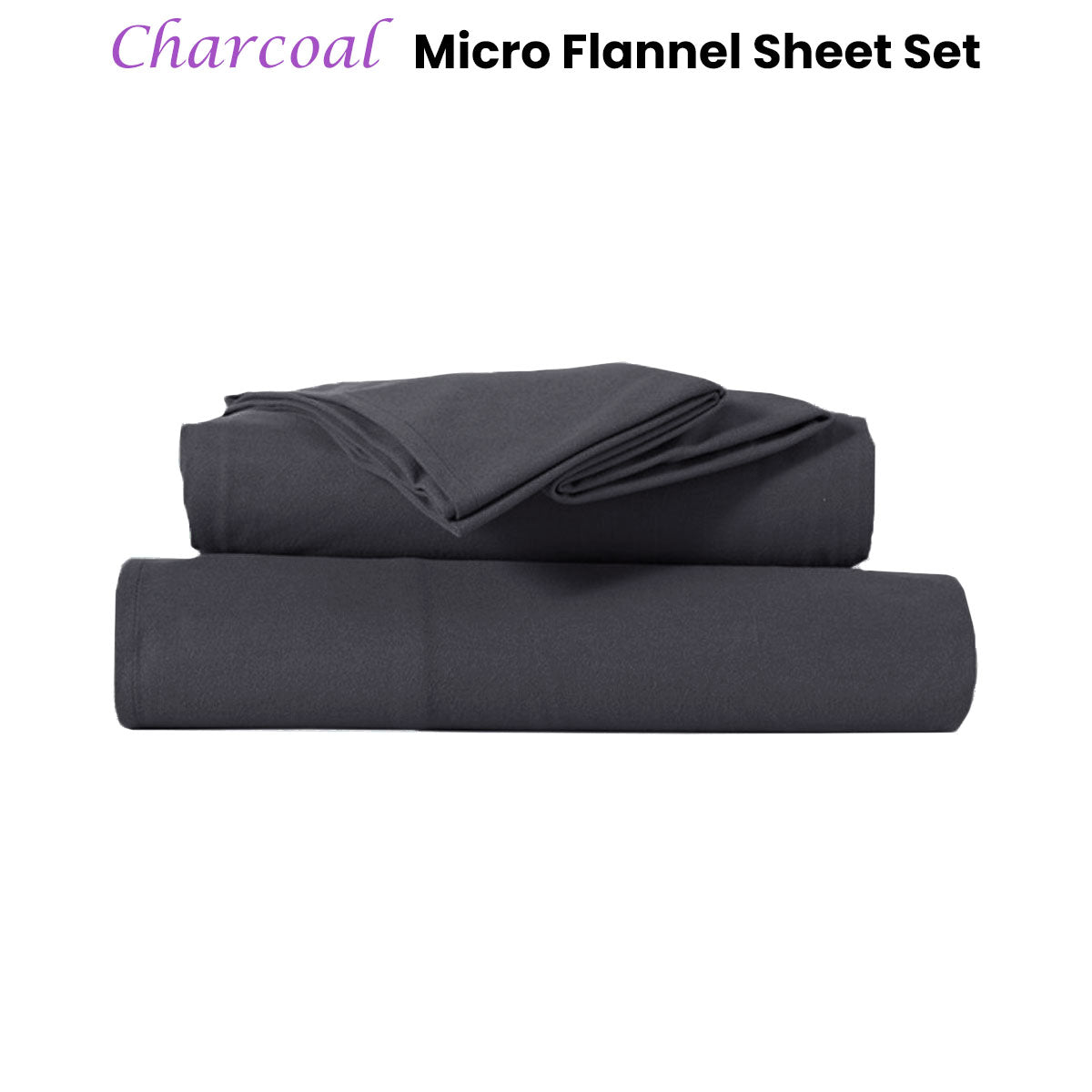 Charcoal Comfort Micro Flannel Queen Sheet Set with 40 cm Wall