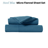 Steel Blue King Single Ultra-Soft Micro Flannel Sheet Set with 40 cm Wall - Front View