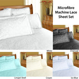 Shangri La Microfibre Machine Lace Sheet Set White King - Front View