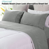 Ramesses Charcoal Pebble Wash Linen Look Alternative Sheet Set Single - Front View
