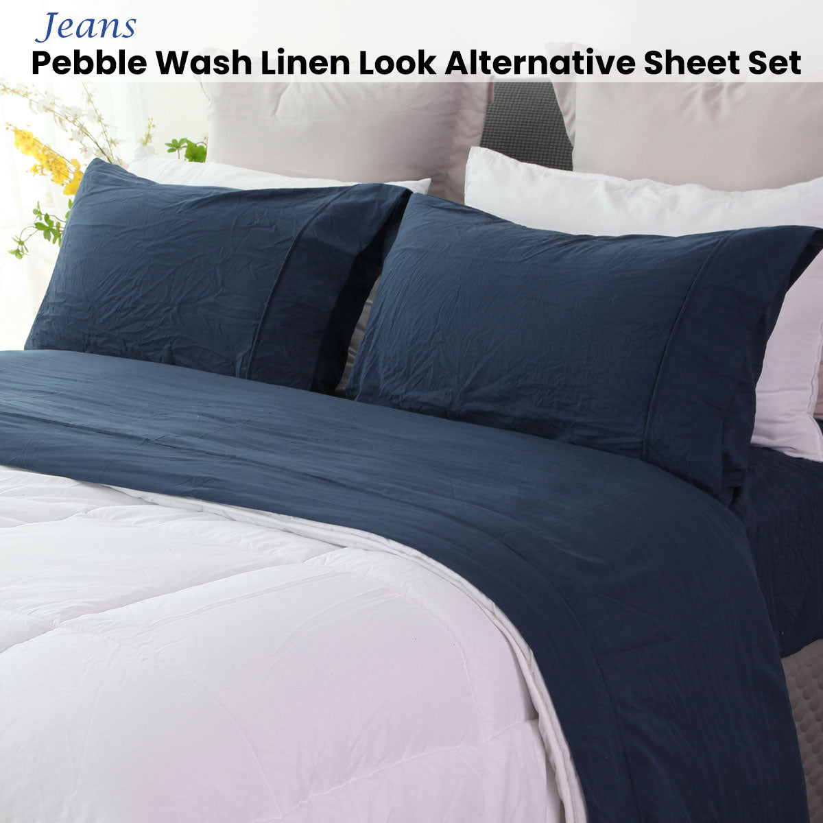 Ramesses Jeans Pebble Wash Linen Look Alternative Sheet Set King