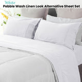 Ramesses White Pebble Wash Linen Look Alternative Sheet Set Double - Front View