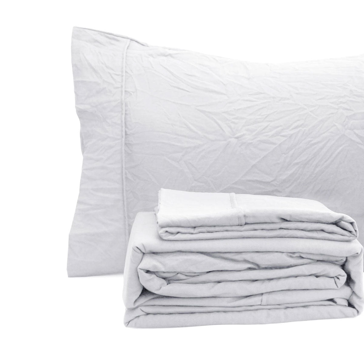 Ramesses White Pebble Wash Linen Look Alternative Sheet Set Double