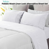 Ramesses White Pebble Wash Linen Look Alternative Sheet Set Queen - Front View