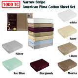 Ramesses 1000TC American Pima Cotton Narrow Stripe Sheet Set Ice Blue Queen - Front View