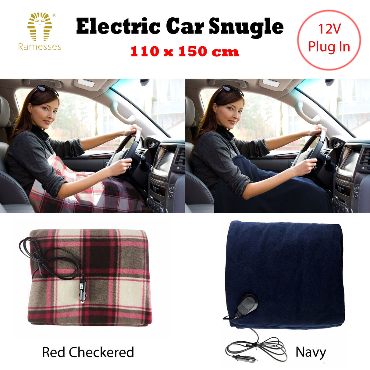 Ramesses Electric heated Car Snuggle 110 x 150 cm Red Checkered