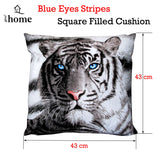 Just Home Blue Eyes Stripes Tiger Square Filled Cushion - Front View