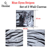Just Home Set of 3 Printed Blue Eyes Stripes Tiger Wall Canvas - Front View