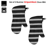 Ladelle Set of 2 Butcher Stripe Black Oven Mitt - Front View