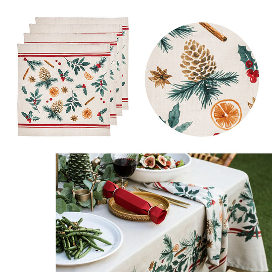 Ladelle Festive 4-Piece Evergreen Cotton Napkin Set - 45 x 45 cm